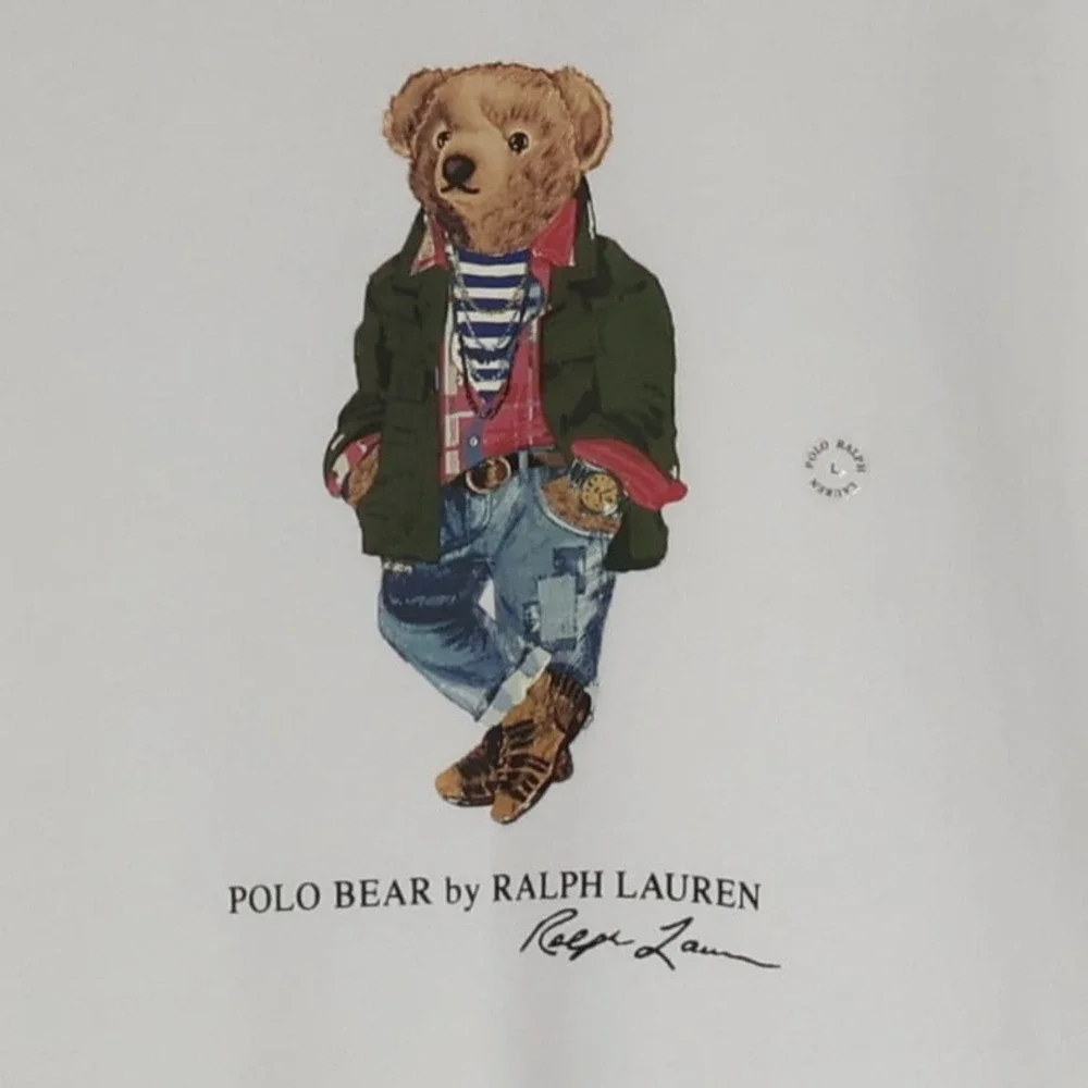 Polo Ralph Lauren Polo Bear Fleece Sweatshirt Men L White Casual Preppy $188 NWT